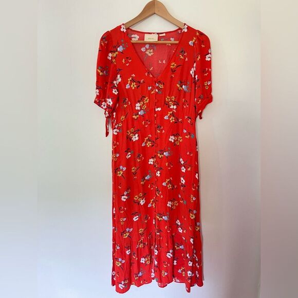 ANTHROPOLOGIE Maeve Eudora Floral Midi Dress Front Button US 2 - Picture 4 of 5